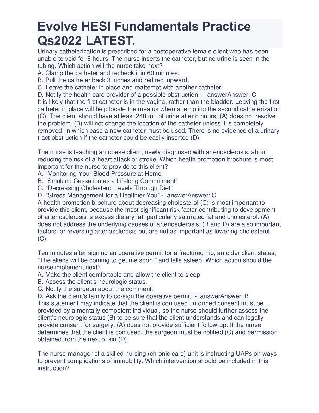 Preview image for Evolve HESI Fundamentals Practice Qs WELL EXPLAINED WITH VERIFIED ANSWERS.